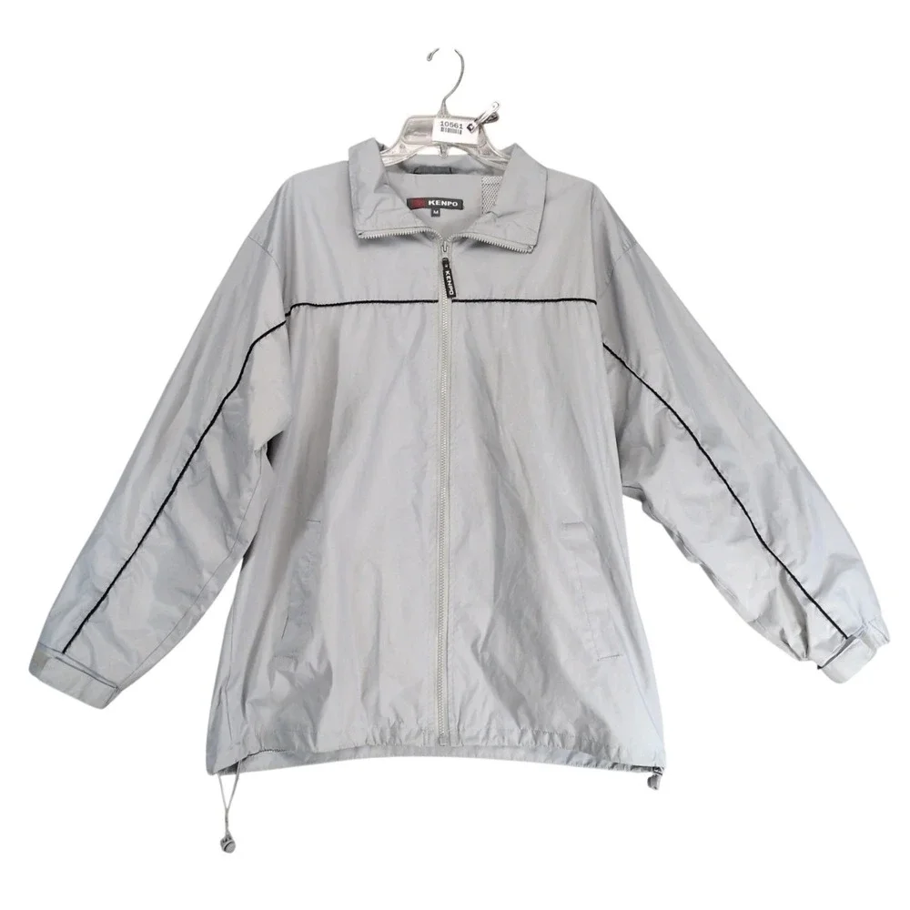 Kenpo‎ Gray Windbreaker Mens M Lightweight Reflective Full Zip Jacket Gorpcore